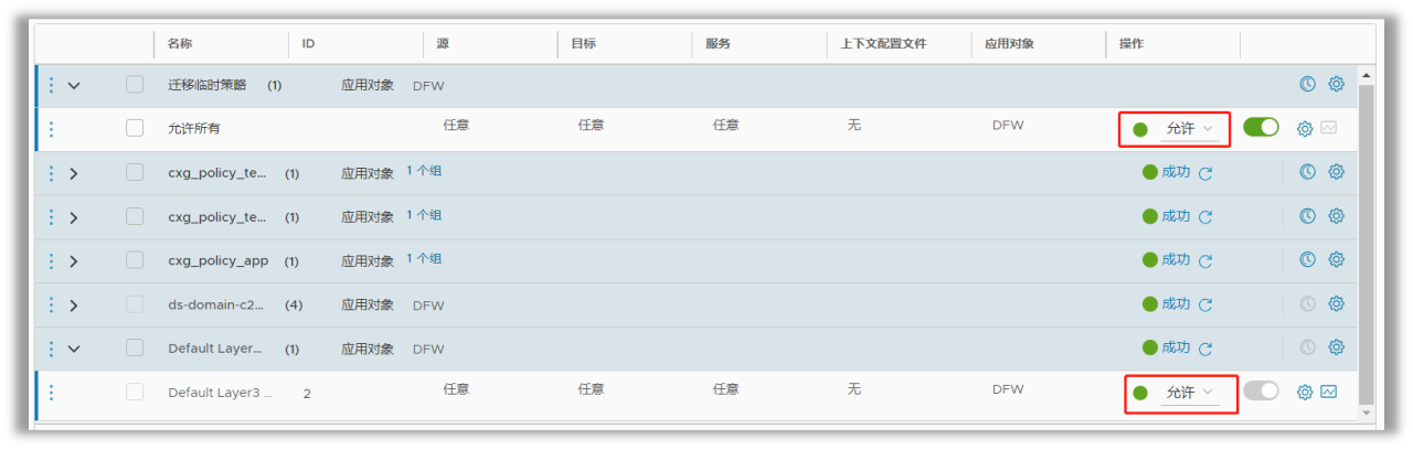 VMware NSX DFW 允许所有策略